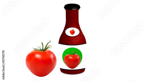 Tomato with jar with tomato sauce