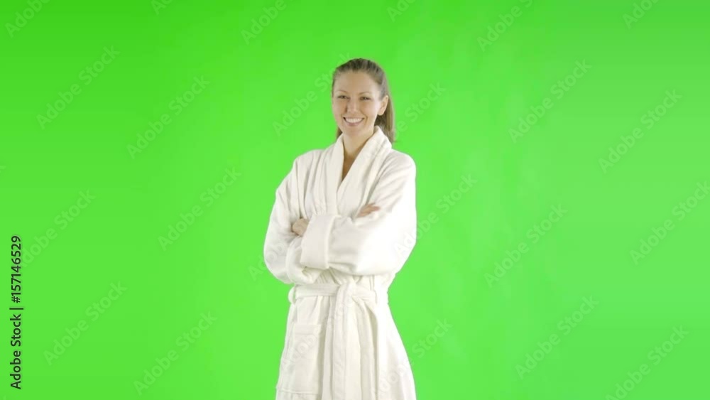 caucasian woman greenscreen cut out bathrobe beauty health caucasian woman greenscreen cut out bathrobe beauty health
