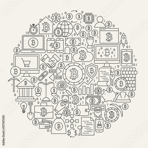 Bitcoin Line Icons Circle