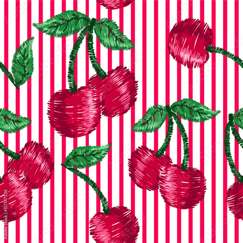 Seamless pattern of cherry and strip.