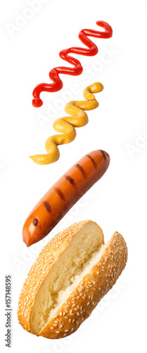 Obraz na plátně hot-dog with flying ingredients