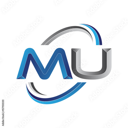 Simple initial letter logo modern swoosh MU