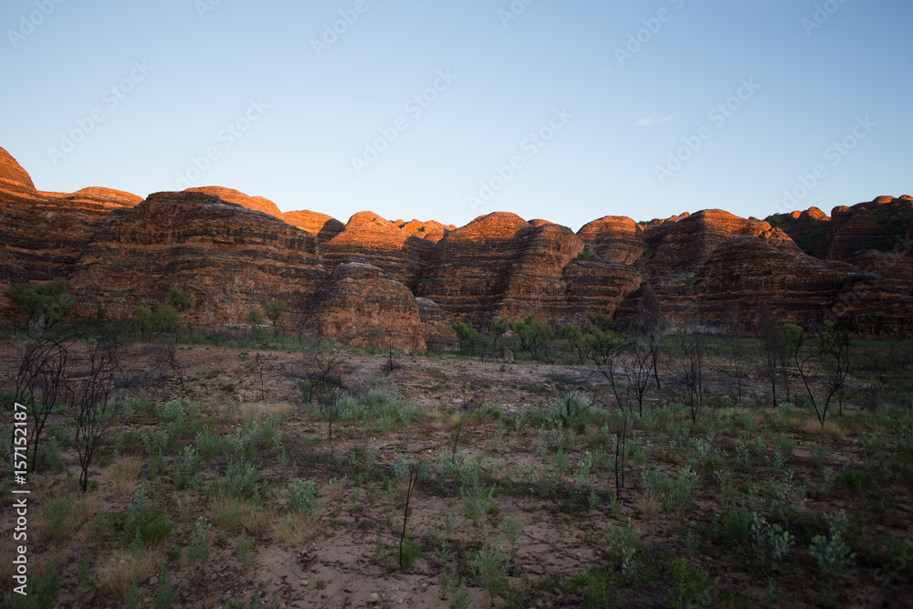 Early morning sunrise on banded beehive dome formations, Bungle Bungle Massif, Purnululu National Park.