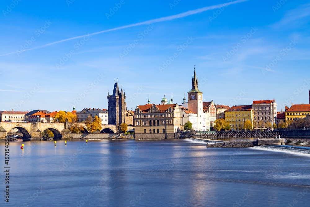 Old downtown of Prague, Vltava river and Charles bridge. Czech Republic