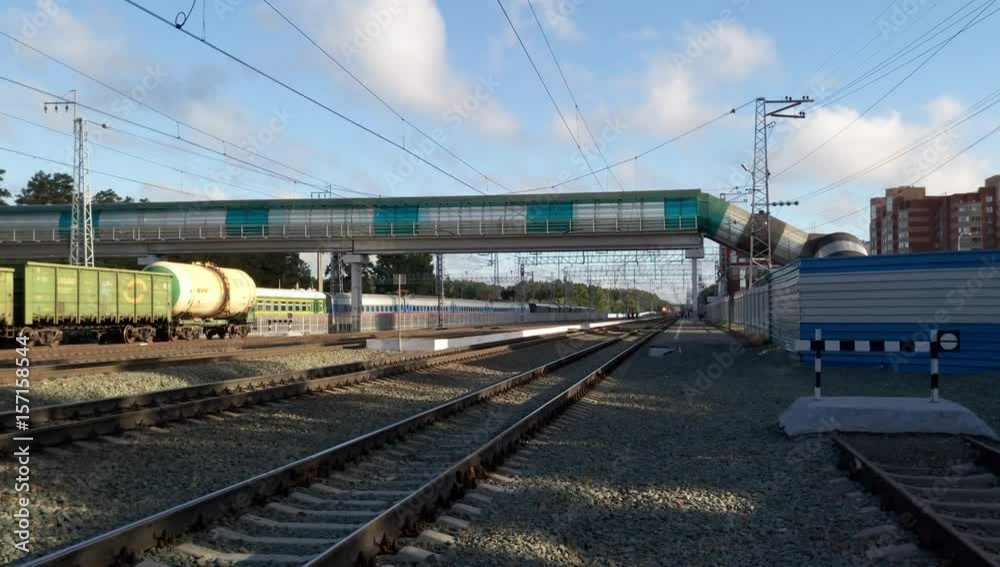 Railway receding into the distance. Major train station freight and passenger trains in Novosibirsk Railway receding into the distance. Major train station freight and passenger trains in Novosibirsk