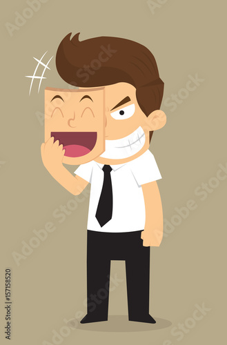 businessman wear the mask smile but face in insidious
