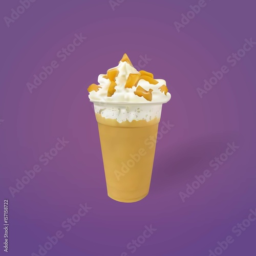 Caramel Frozen Milk with Whipped Cream, vector, illustration