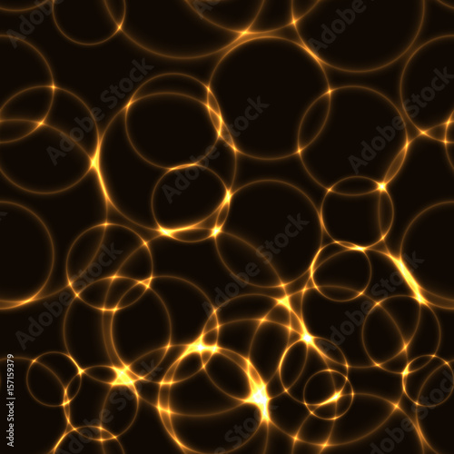 Dark seamless background with laser neon gold circles