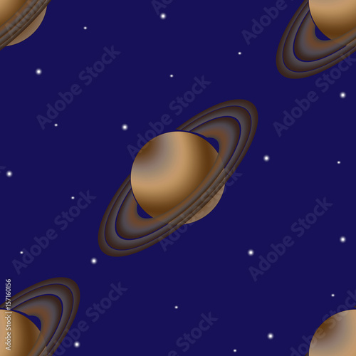 Saturn with its orbital rings as the seamless background. This planet of the solar system is depicted against a dark blue background of deep space with shining stars. Usable as background or wallpaper