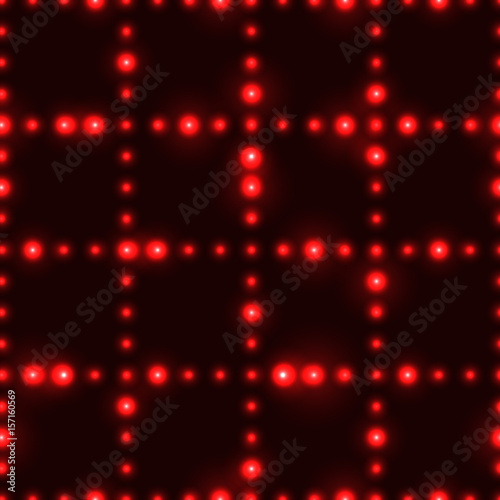 Dark seamless pattern with shinning red neon dot grid