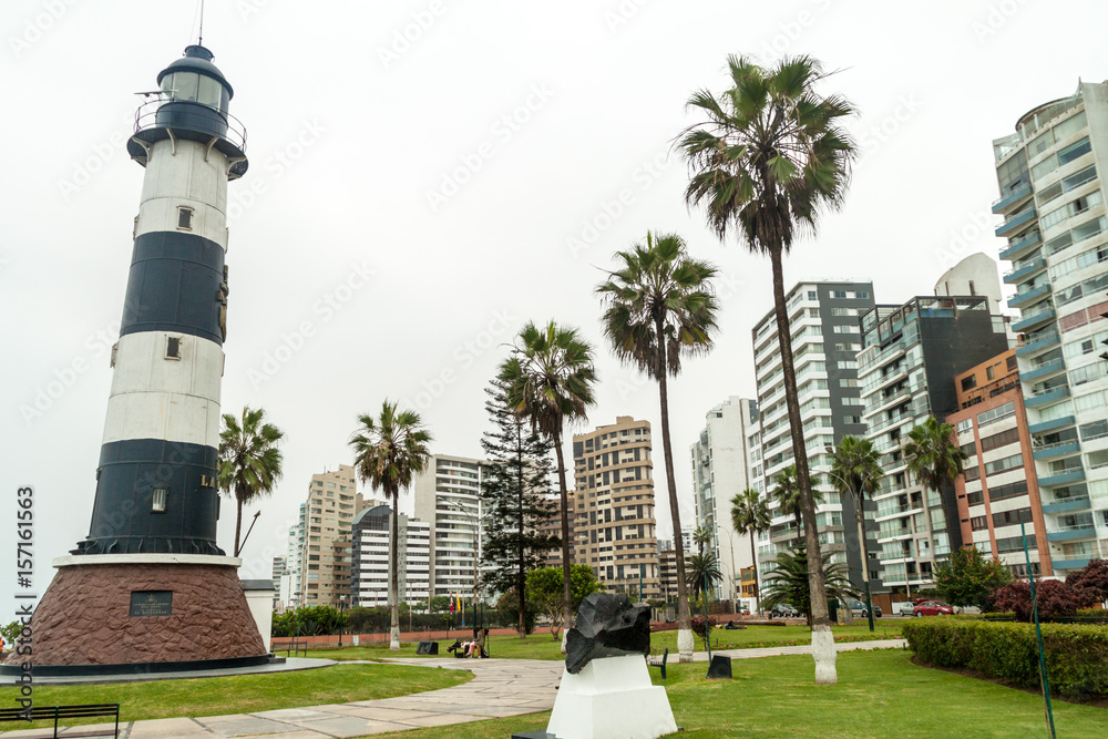LIMA, PERU - JUNE 4, 2015: Lighthouse in Miraflores district of Lima