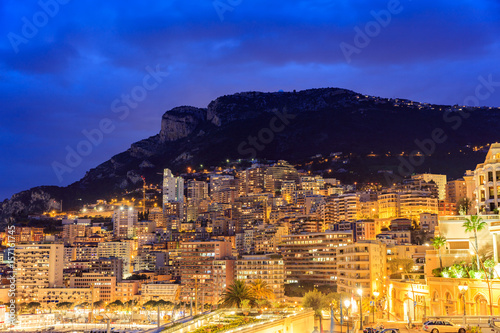 City Pier, Jetty In night, Monte Carlo architecture.