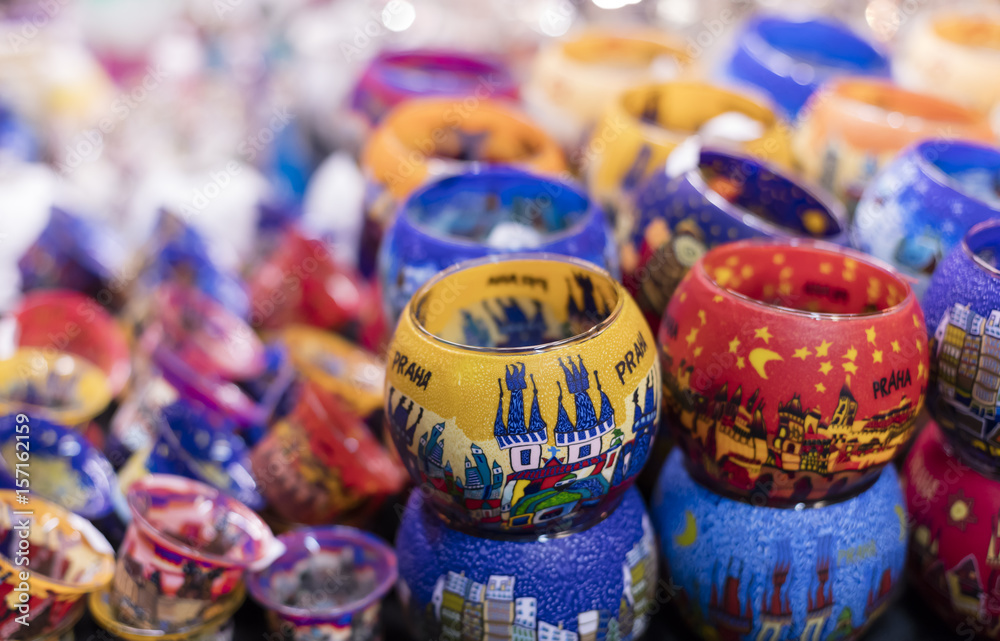 A shop selling various gifts at the traditional Christmas markets at the Old Towns Square in Prague, Czech republic