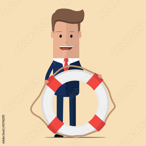 Businessman stands with a lifebuoy. Business concept. Vector, illustration