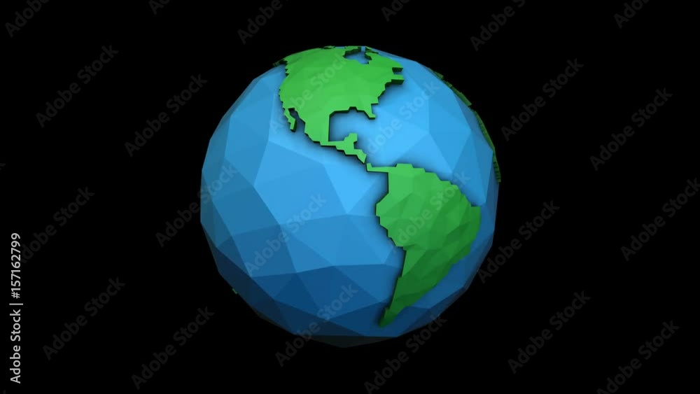 Seamless 4K animation of low poly rotating earth globe with black background. Seamless 4K animation of low poly rotating earth globe with black background.