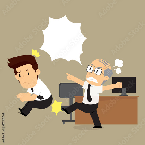 The boss is angry kick  businessman ,dismissal from the job