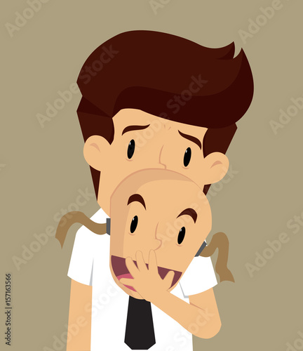 Businessman hiding a mask