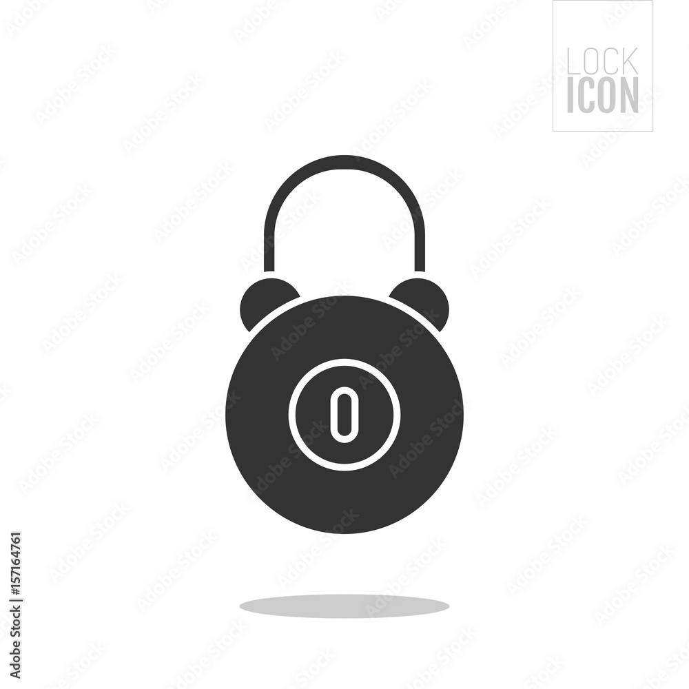 Padlock. Flat black icon lock. Object of safety, protection. Padlock. Flat black icon lock. Object of safety, protection.