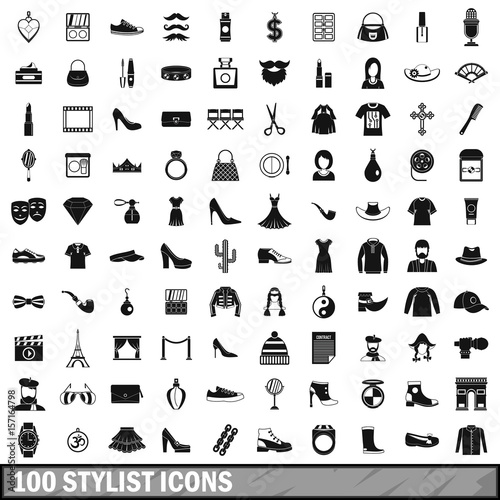 100 stylist icons set, simple style 