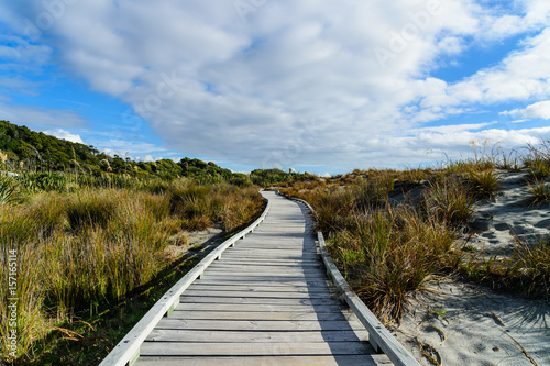 Wooden bridge at the beach of South New Zealand