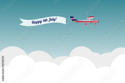 Plane with banner Happy 4th July. Vector illustration