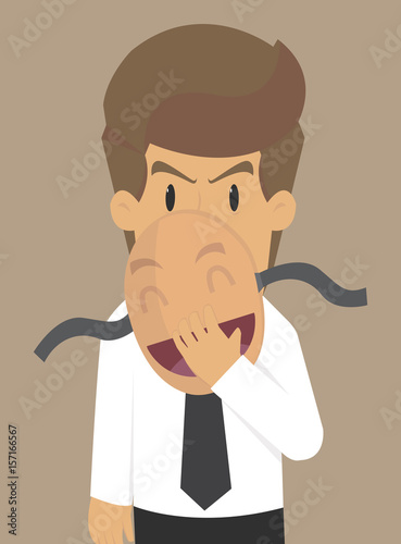 Businessman hiding a mask