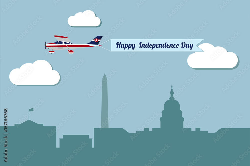 Plane with banner Happy Independence day. Vector illustration