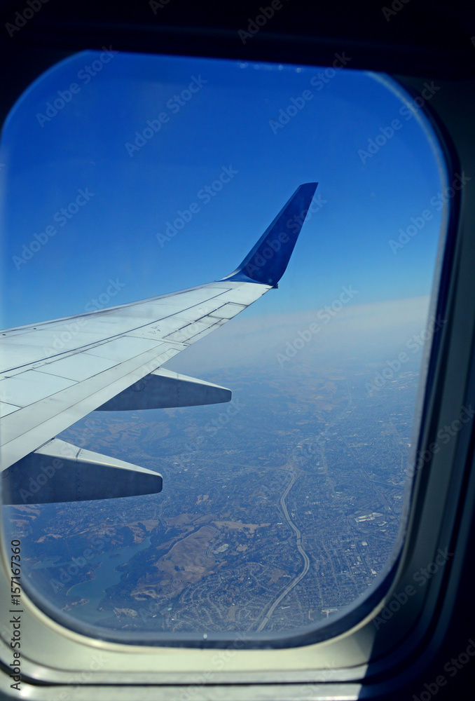 Airplane in flight over the USA