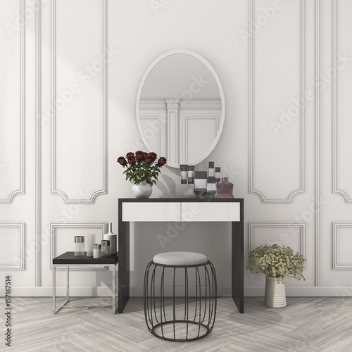 Leinwand Poster 3d rendering classic white room with make up table