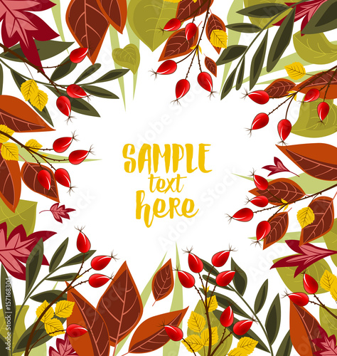 Autumn leaves with rose hip