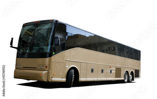 Foto Isolated gold tour charter bus with tinted windows.