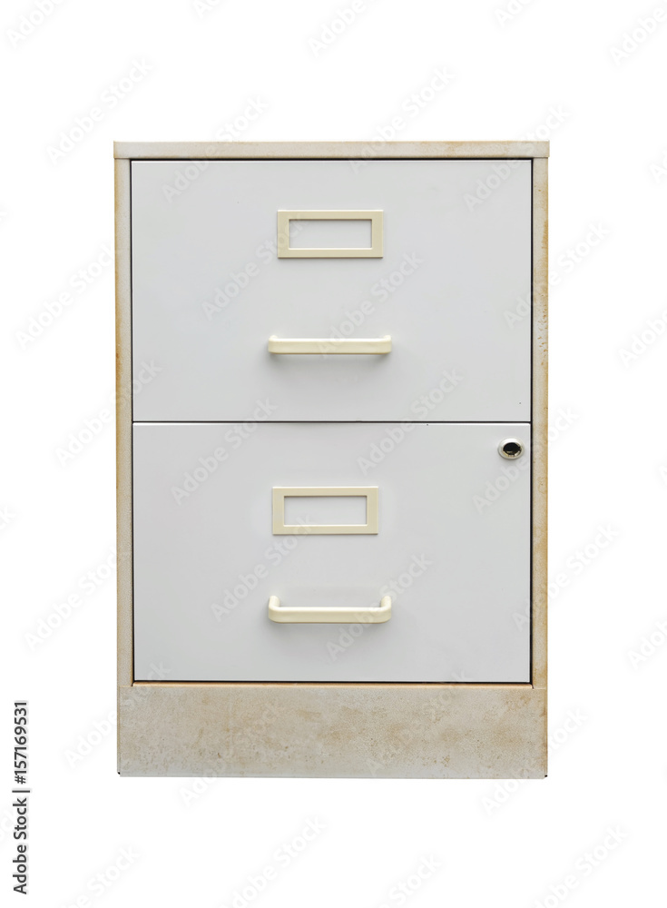 Discarded beige two metal drawer filing cabinet. Shabby, but useful freebie. Discarded beige two metal drawer filing cabinet. Shabby, but useful freebie.