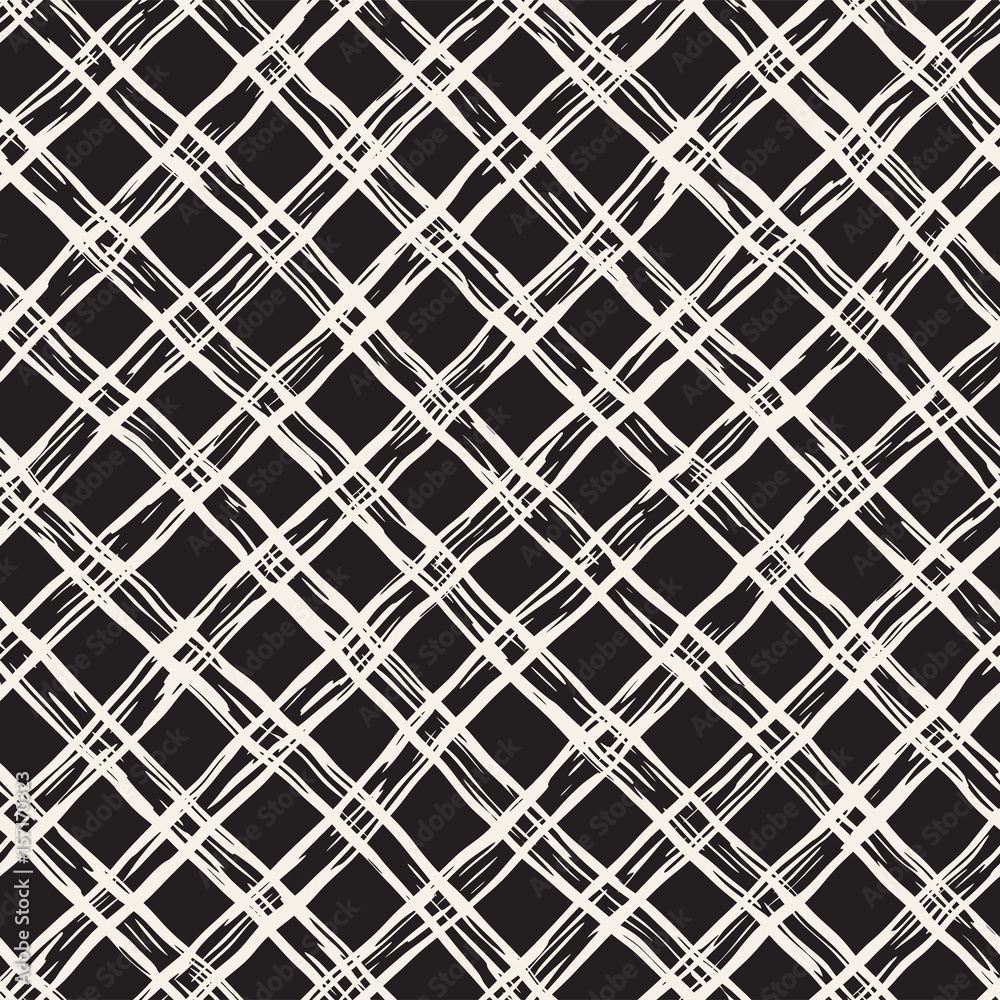 Hand drawn seamless plaid pattern. Allover pattern with ink doodle grunge grid. Graphic background with tartan.