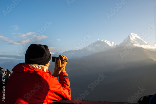 Wallpaper Mural The back of traveler  enjoying morning with Annapurna mountain range Torontodigital.ca
