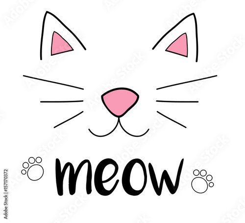 Meow doodle cartoon vector illustration cat's head.