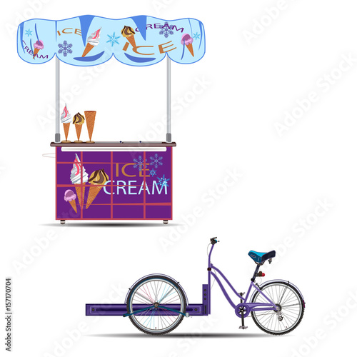 Mobile ice cream bike vector flat illustration