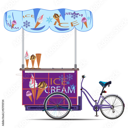 Mobile ice cream bike vector flat illustration
