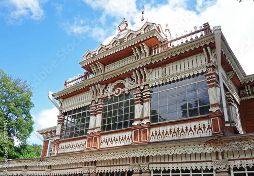 Wooden facade building. Ryazan, Russia