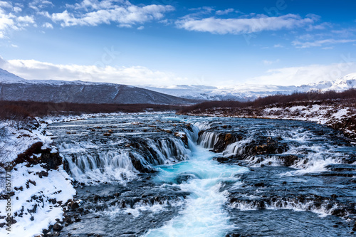 beautiful Bruarfoss waterfall with turquoise water