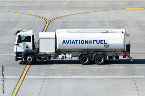 Aviation fuel tanker truck on the taxiway