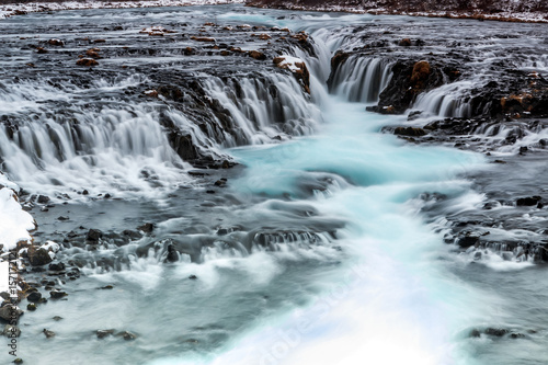 beautiful Bruarfoss waterfall with turquoise water