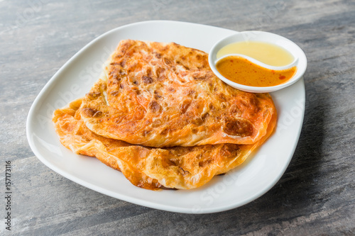 Indian Roti Prata with Condensed milk and Curry Sauce