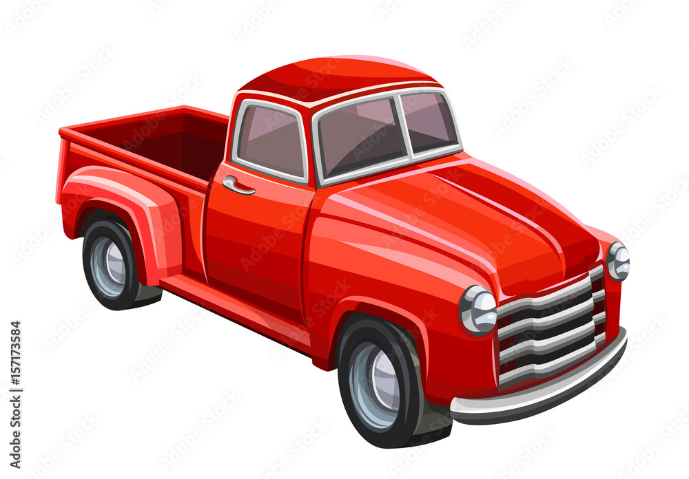 Red truck on white background. Vector illustration