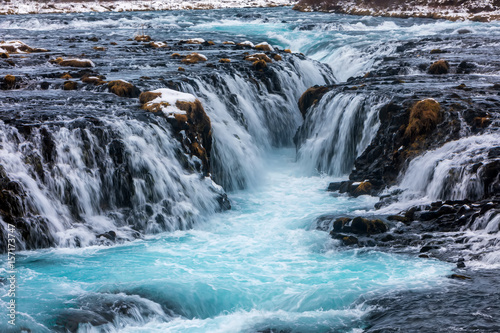 beautiful Bruarfoss waterfall with turquoise water