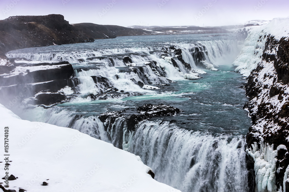 Famous Gullfoss is one of the most beautiful waterfalls on the Iceland Famous Gullfoss is one of the most beautiful waterfalls on the Iceland