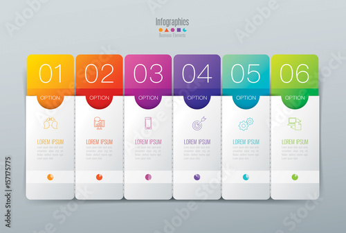 Infographics design vector and business icons with 6 options.