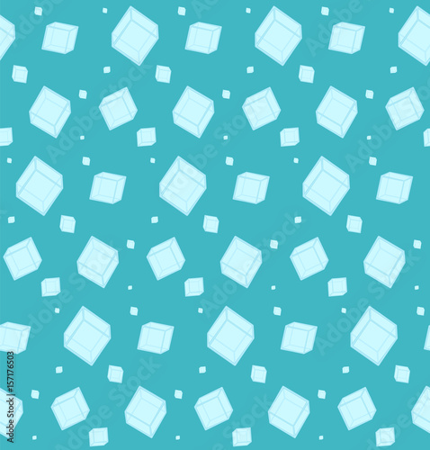 Abstract blue seamless pattern with white ice cubes, water and ice. Nice bright texture for wrapping paper, backgrounds, covers, banners, design