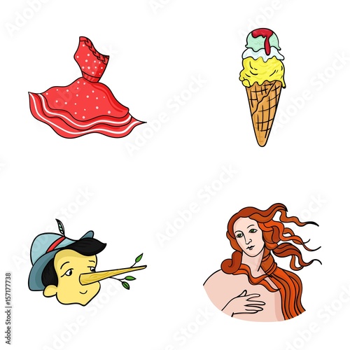 Italian dress, gelato, pinocchio, goddess of love. Italy set collection icons in cartoon style vector symbol stock illustration web.