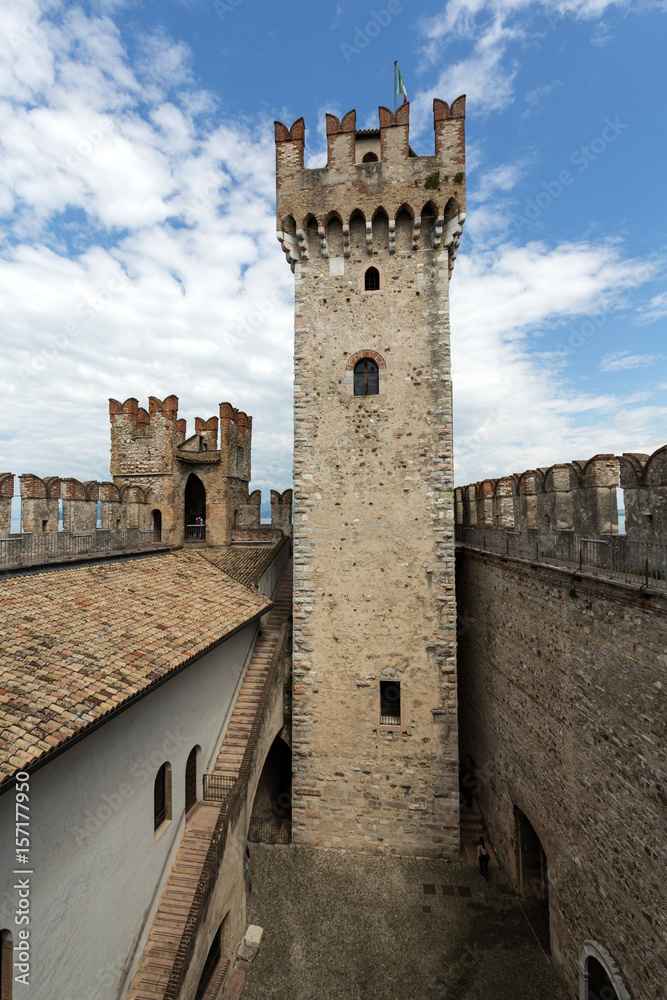 Medieval castle Scaliger in old town Sirmione on lake Lago di Garda. Italy