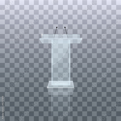 Transparent Podium Tribune Rostrum Stands with Microphones on a white background